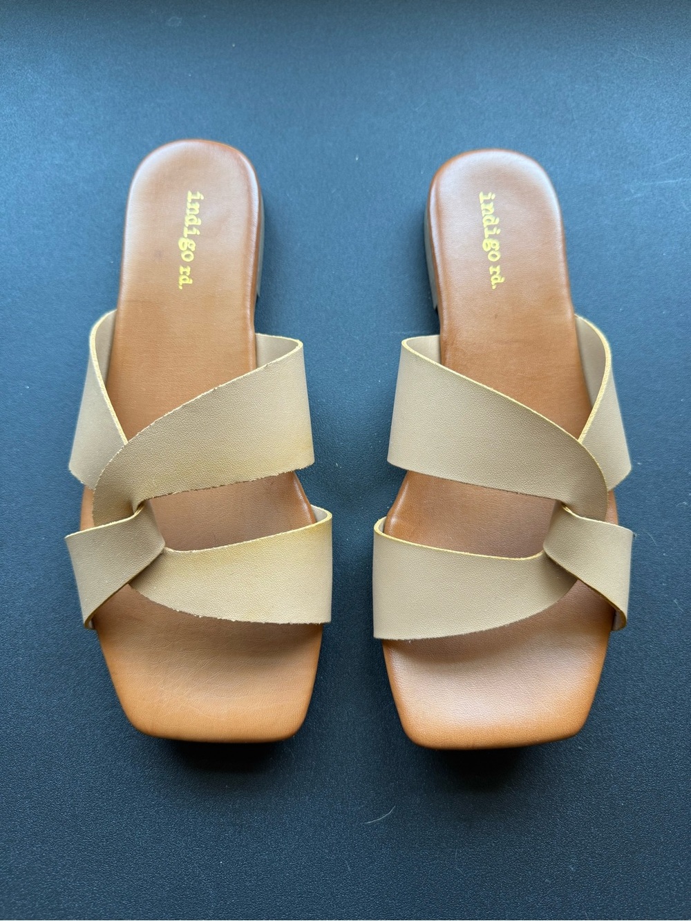 Indigo Beige Crisscross Slide Mules